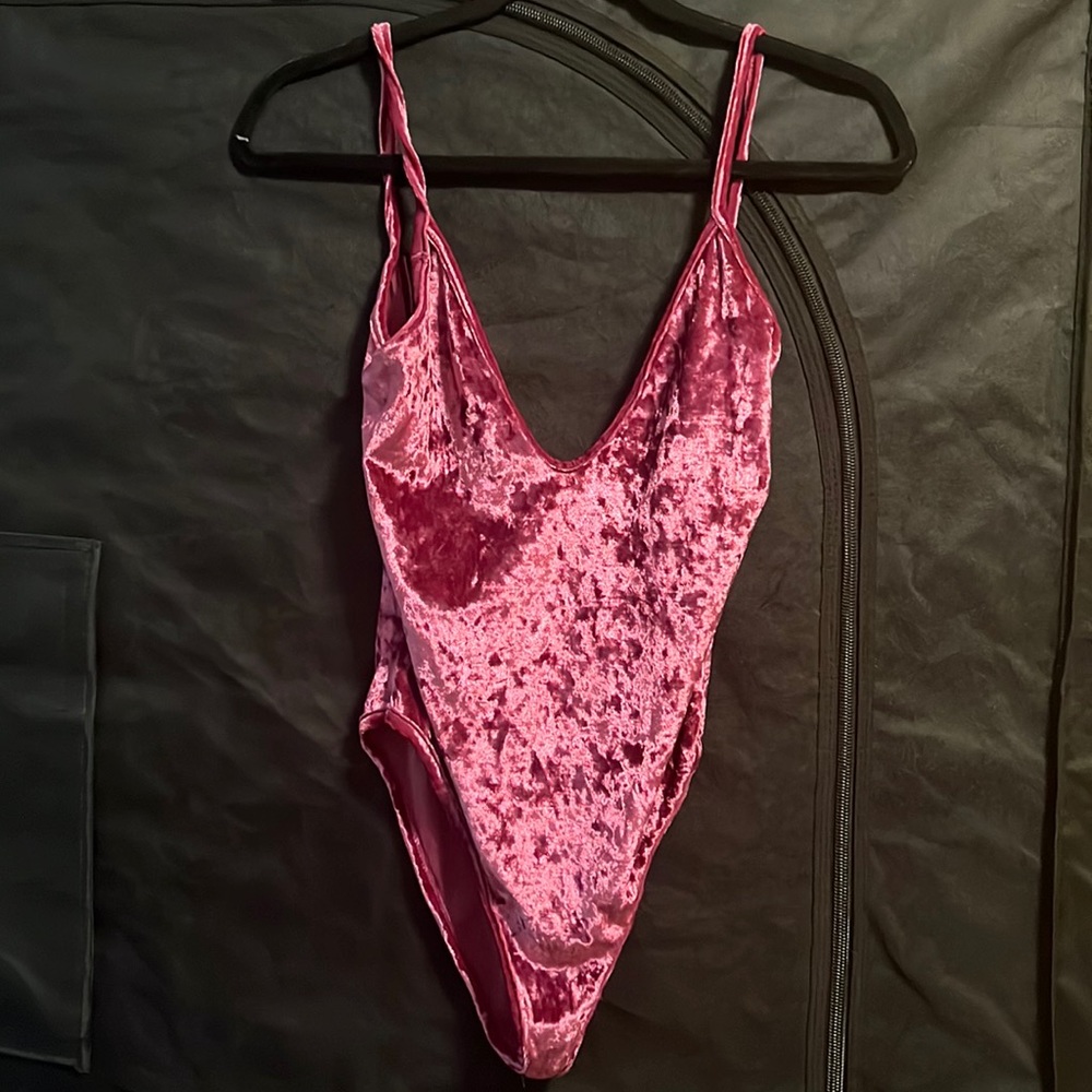 Pink Crushed Velvet Bodysuit